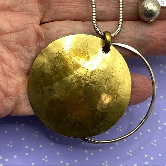 BAER SF Marjorie Baer Mixed Metals Long Brass & Silver Necklace - Picture 8 of 12